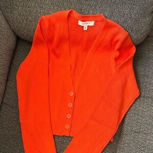 Orange Button-Up Cardigan Sweater